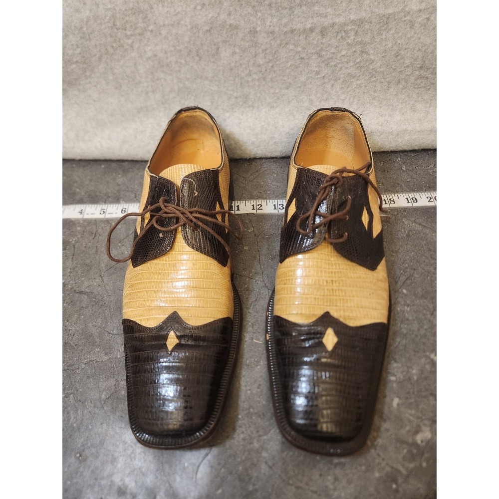 David Eden Genuine Teju Lizard Two-Tone Oxford Shoes Size 10.5 Brown Tan‎ Spain